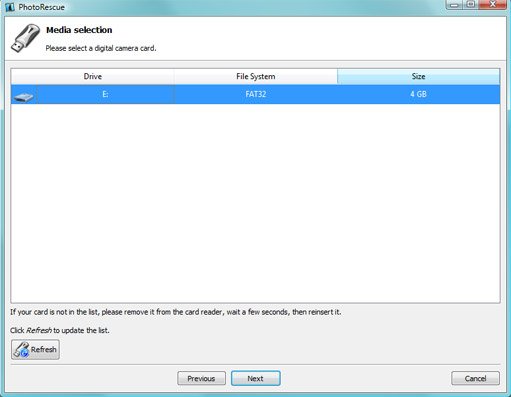 PhotoRescue: Drive selection screen
